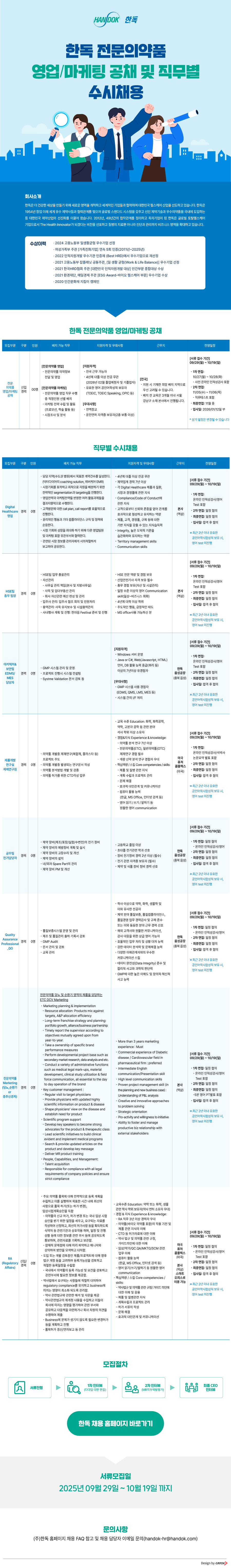 [한독] 전문의약품 영업/마케팅 공채 및 직무별 수시채용