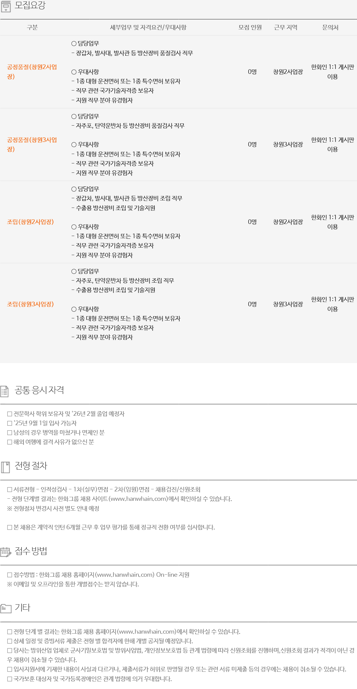 [한화에어로스페이스] LS사업부 현장 전문직 인턴사원 채용