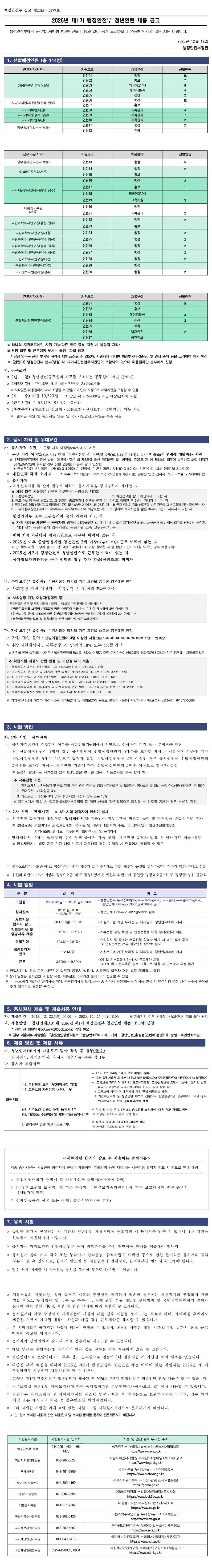 [행정안전부] 2026년 제1기 청년인턴 채용