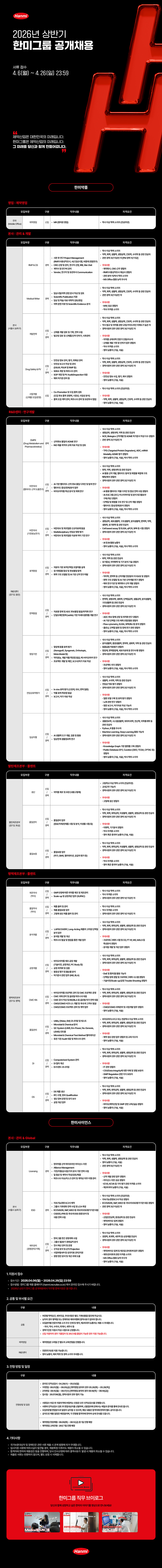 [한미그룹] 2026년 상반기 한미그룹 공개채용 [각 부문별]