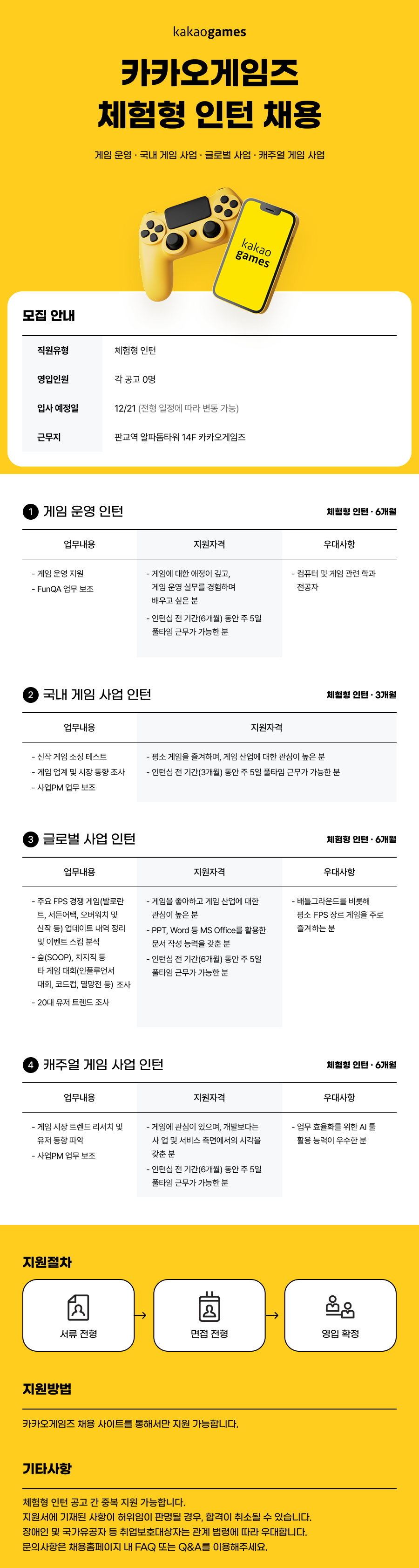 [카카오게임즈] [체험형 인턴] 사업/운영 부문 인턴 채용